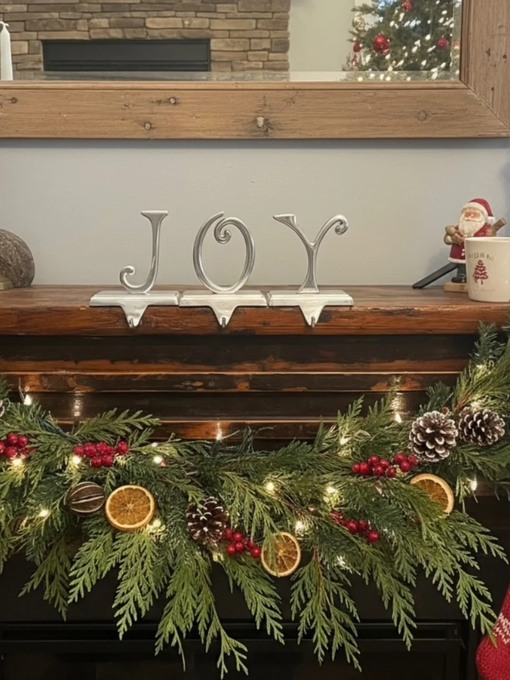 Vintage Pottery Barn JOY Stocking Holders Set of 3 | Heavy 2 lb Silverplate